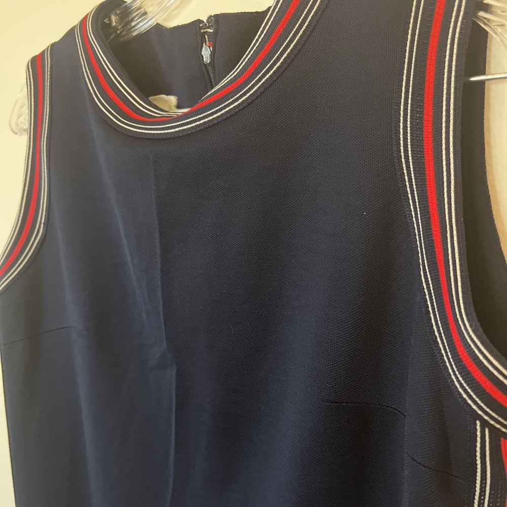 Vintage Navy Shift Dress w Trim Sleeveless By Betty Hartford